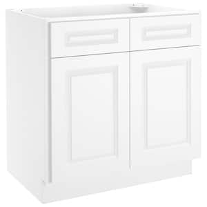 33-in W X 24-in D X 34.5-in H in Raised Panel White Plywood Ready to Assemble Floor Base Kitchen Cabinet with 2 Drawers