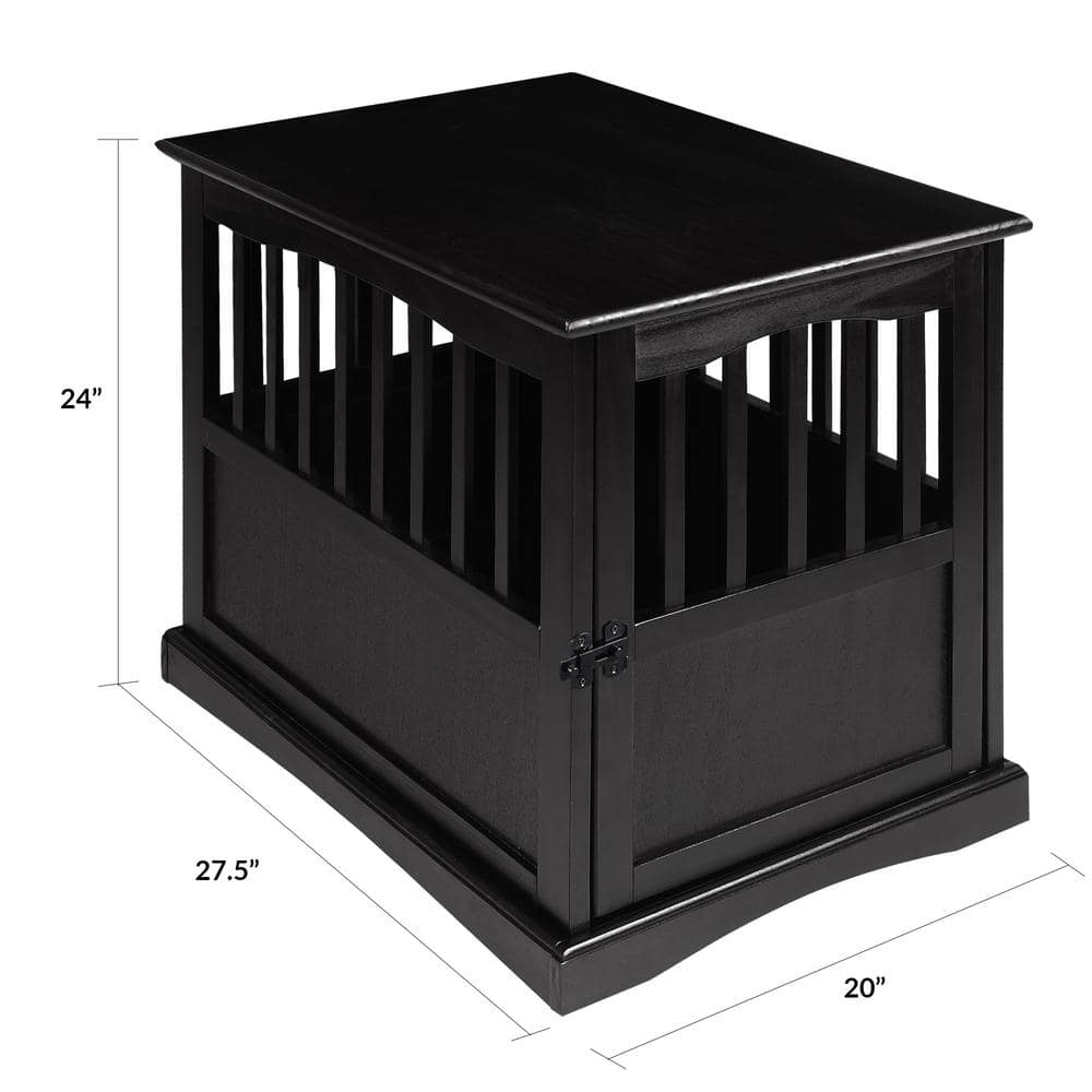Black Solid Wood Pet Crate End Table with Lockable Gate