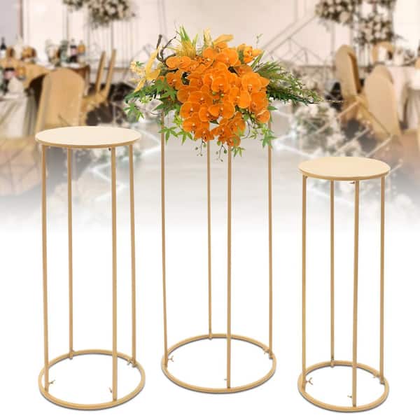 Yiyibyus 3 Different Size Wedding Flower Stands Gold Metal Column Stand Round Flower Display Stand