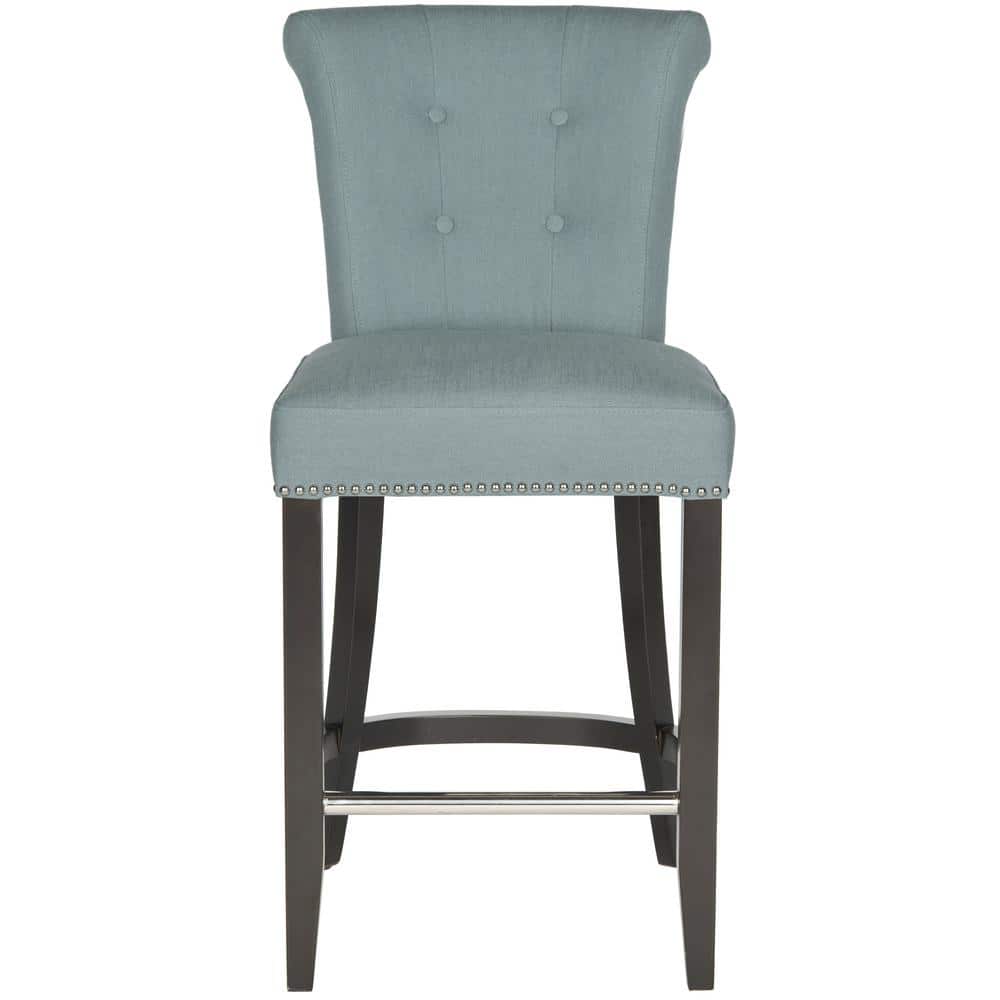 Sky Blue Transitional Birch Wood Counter Stool with Metal Ring
