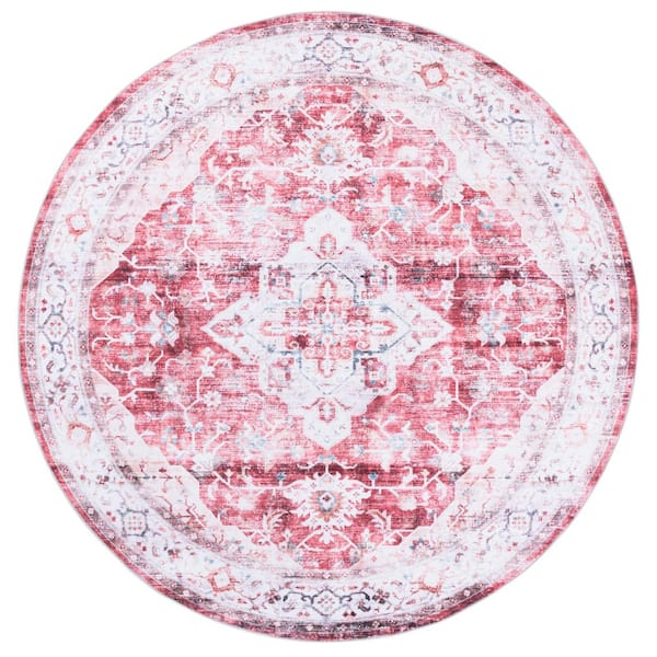 SAFAVIEH Martha Stewart Washable Rust/Gold 6 ft. x 6 ft. Machine Washable Abstract Medallion Round Area Rug