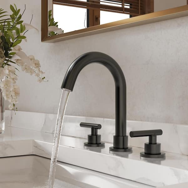 3-Hole 8 in. Widespread Double Handle Bathroom Sink Faucet High-Arc in Matte Black with Pop-Up Drain(2-Pack)