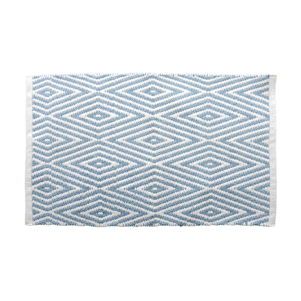 m MODA at home enterprises ltd. Oxford Bath Mat 20 in. x 32 in. Cotton Blue/White 455484 The