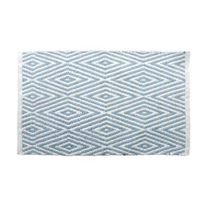 Oxford Bath Mat 20 in. x 32 in. Cotton Blue/White