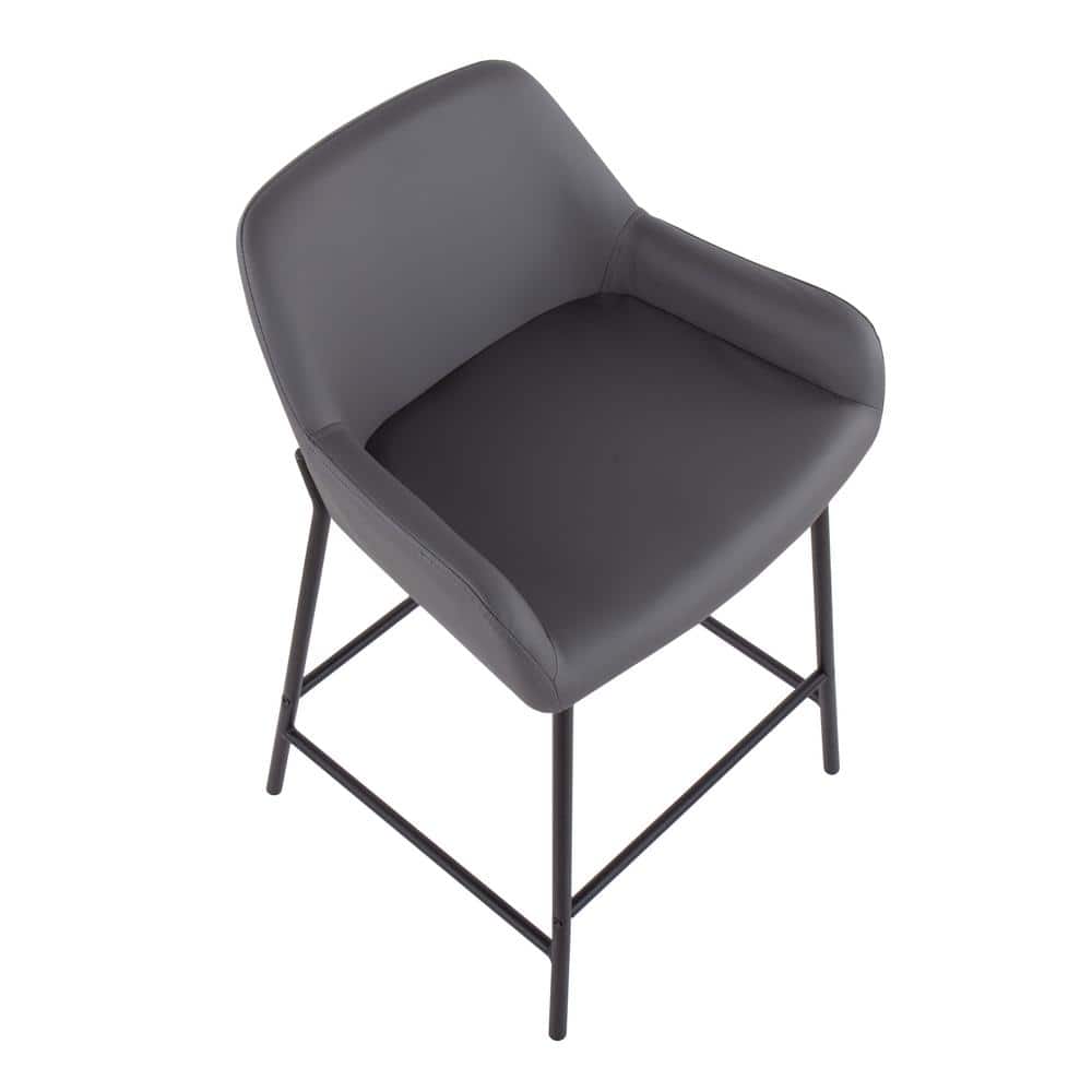 Daniella 21'' Industrial Black Metal & Grey Faux Leather Counter Stools (Set of 2)