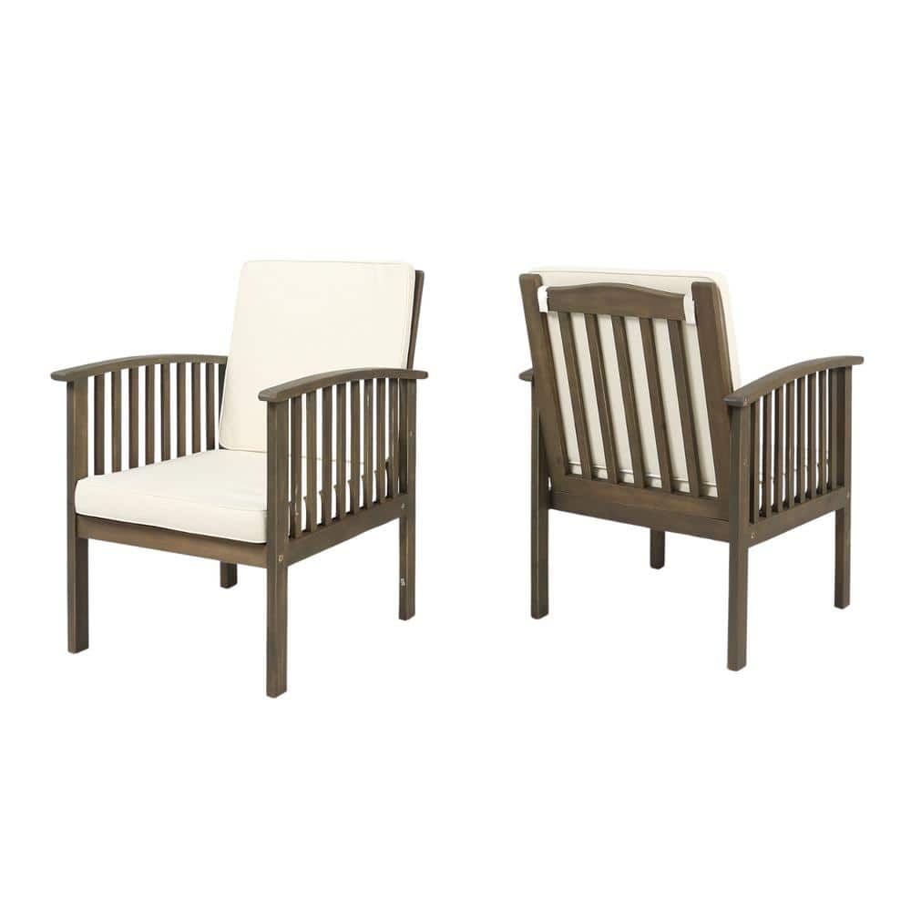 Gray Acacia Wood Outdoor Club Chairs with Cream Cushions