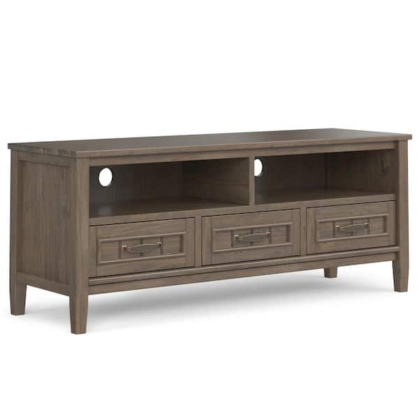 Simpli Home Lev SOLID WOOD 50 in. Wide Contemporary TV Media Stand in Smoky Brown For TVs up to 55 in.
