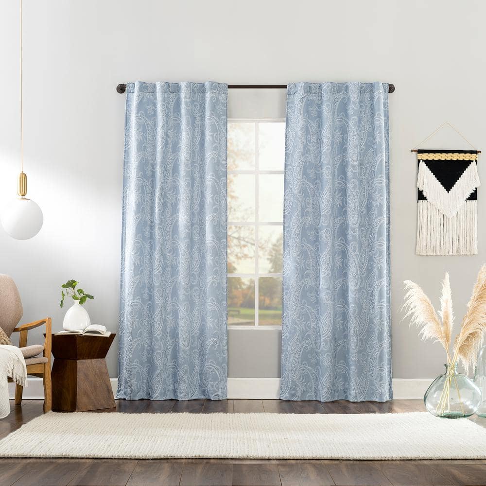 Tranquil Blue Paisley Embroidery Blackout Curtain Panel, 40" x 84"