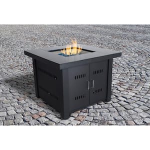 Sheridan 38 in. x 29 in. Square Steel Propane Gas Fire Pit Table in Black with Glass Fire Rocks