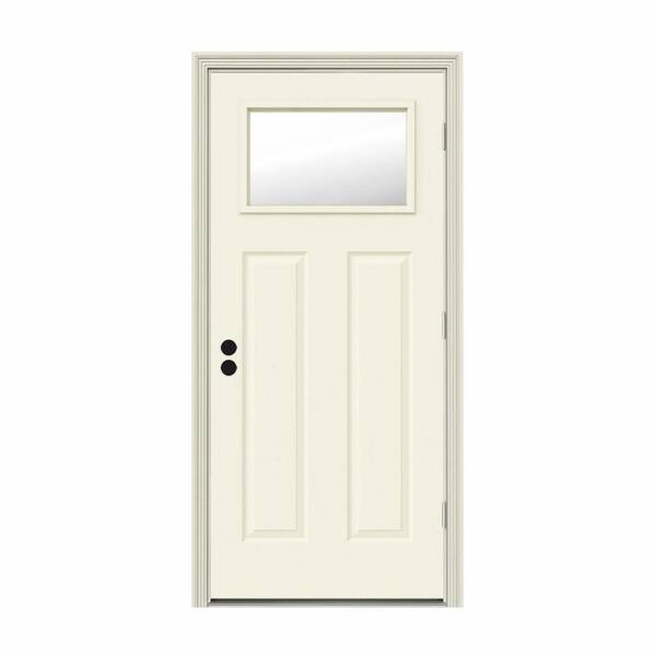 JELD-WEN 34 in. x 80 in. 1 Lite Craftsman Vanilla Painted Steel Prehung Left-Hand Outswing Front Door w/Brickmould