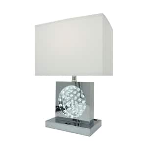 CrystalGlow 22 in. Chrome Table Lamp with Night Light & Sparkling Crystal Center Piece with USB Port and Outlet