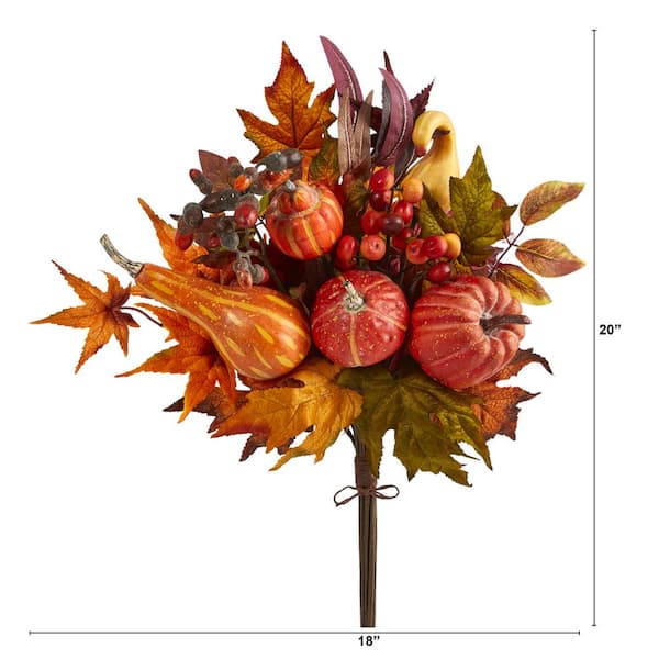 Pumpkin, Gourd, Berry and Maple Leaf Artificial Arrangement - 9
