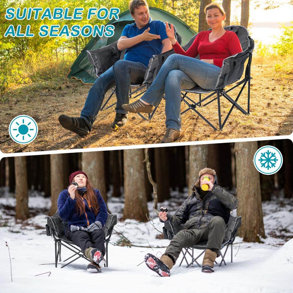 Double Heated Black Folding Outdoor Camping Chair with Cushions