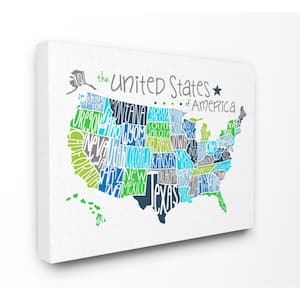 16 in. x 20 in. "United States Map Colored Typography" by Erica Billups Printed Canvas Wall Art