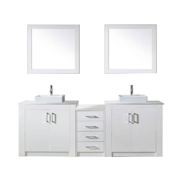 Virtu USA Tavian 93 in. W x 22 in. D Vanity in Gloss White with Stone Vanity Top in White with White Basin and Mirror