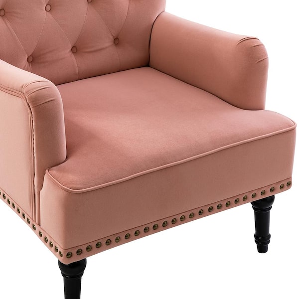 JAYDEN CREATION Enrica Pink Tufted Comfy Velvet Armchair with