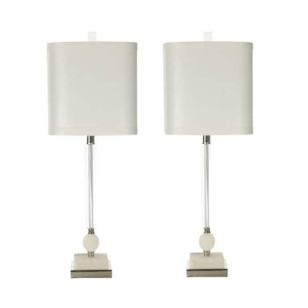 Fangio Lighting Pair of 26 in. Polished Nickel, Marble & Crystal Indoor Table Lamps with Decorator Shade