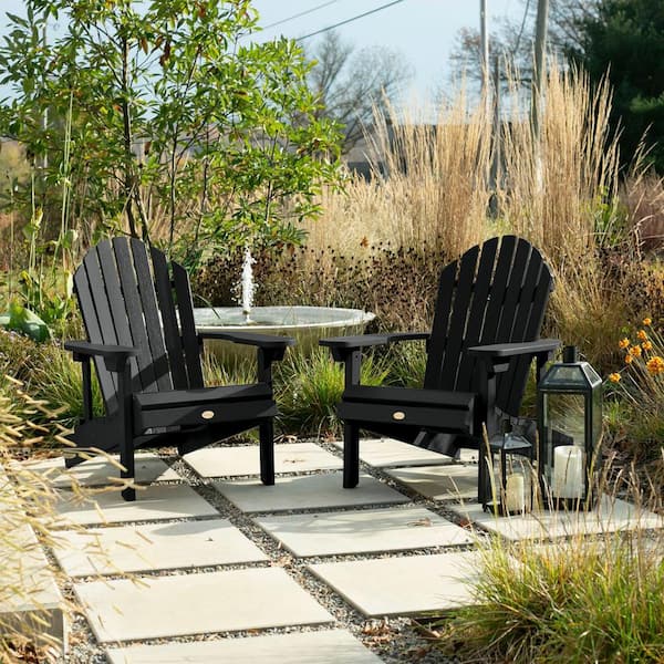 Highwood Hamilton Black Folding and Reclining Plastic Adirondack Chair (2-Pack)
