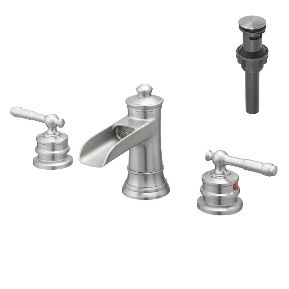 8 in. Widespread 2-Handle Bathroom Faucet With Pop-Up Drain Assembly and Wa