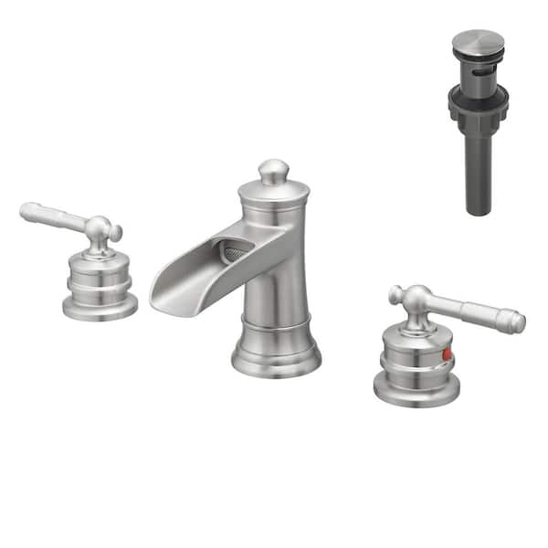 Unbranded 8 in. Widespread 2-Handle Bathroom Faucet With Pop-Up Drain Assembly and Waterfall in Brushed Nickel