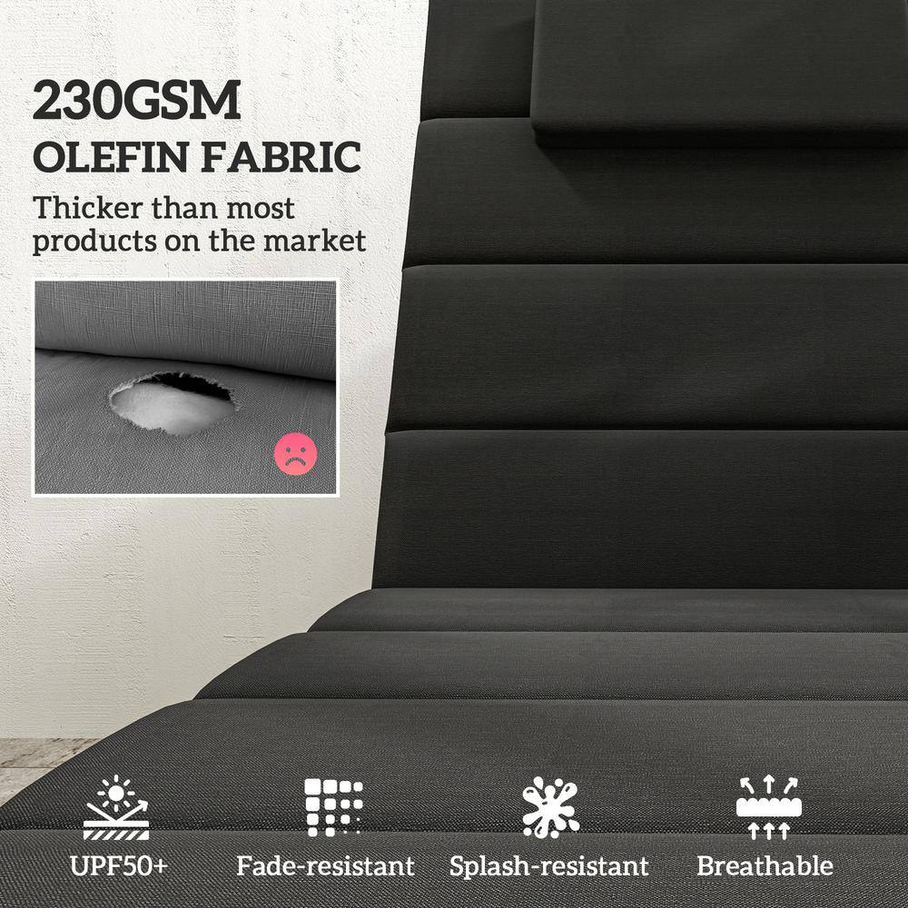 Black Foldable Olefin Chaise Lounge Cushion Set with Headrest