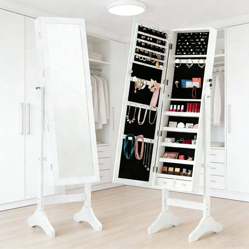 WONDER COMFORT White Wood Freestanding 14 in. W Jewelry Armoire