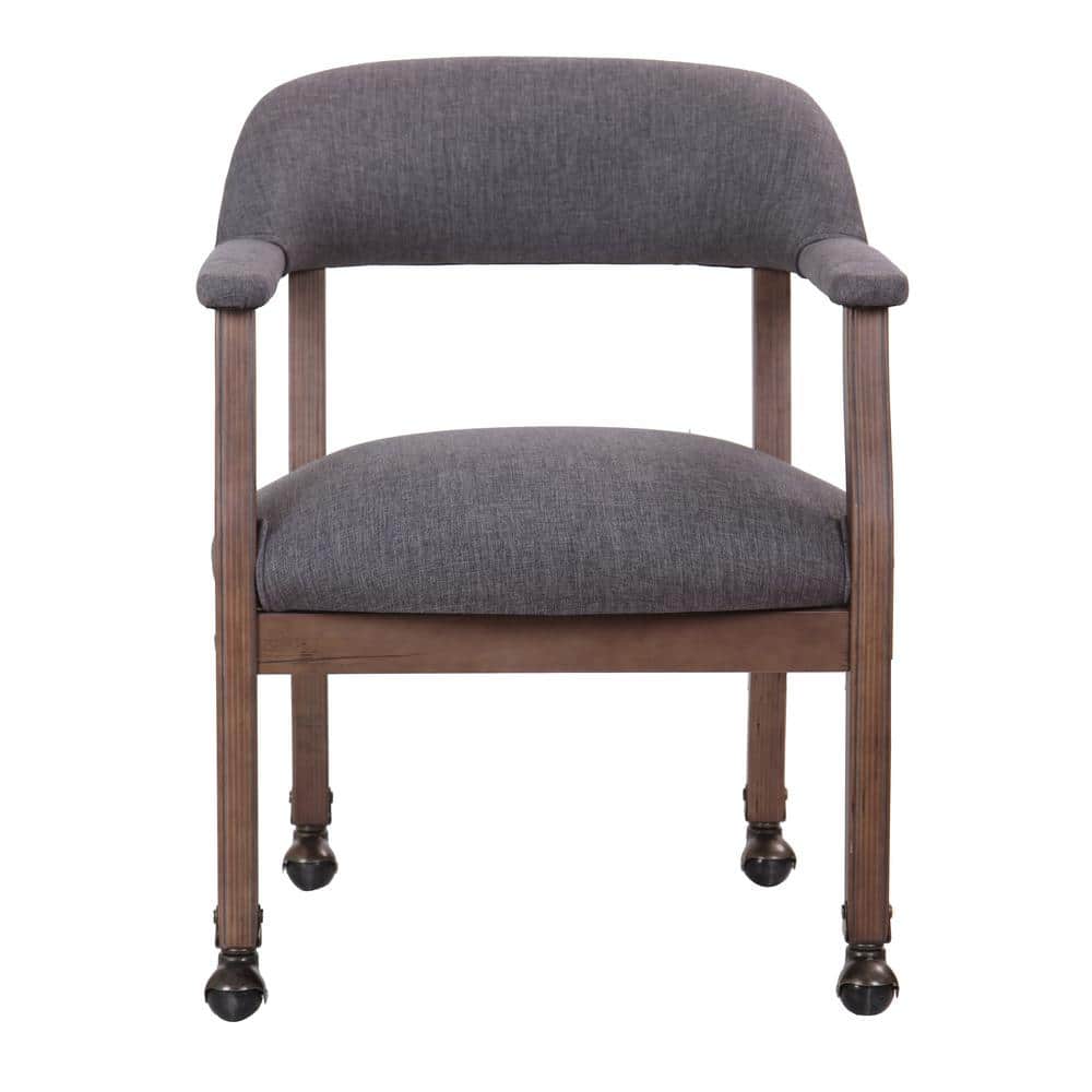 Refined Rustic Slate Gray Linen Captain's Desk Chair with Casters
