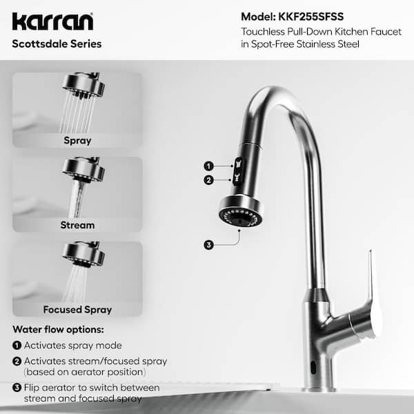 Karran Scottsdale 16-1/8 in. Single Handle Touchless Pull-Down Sprayer Kitchen Faucet 360° Spout in Spot-Free Stainless Steel - image 5