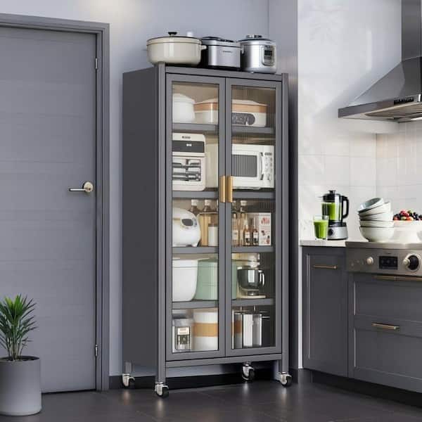 Gray finish Pantry Organizer with Adjustable Shelves;Stackable Shelves