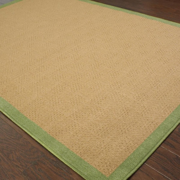 Beige 2 ft. x 4 ft. Loomed Border Polypropylene Rectangle Indoor/Outdoor Area Rug