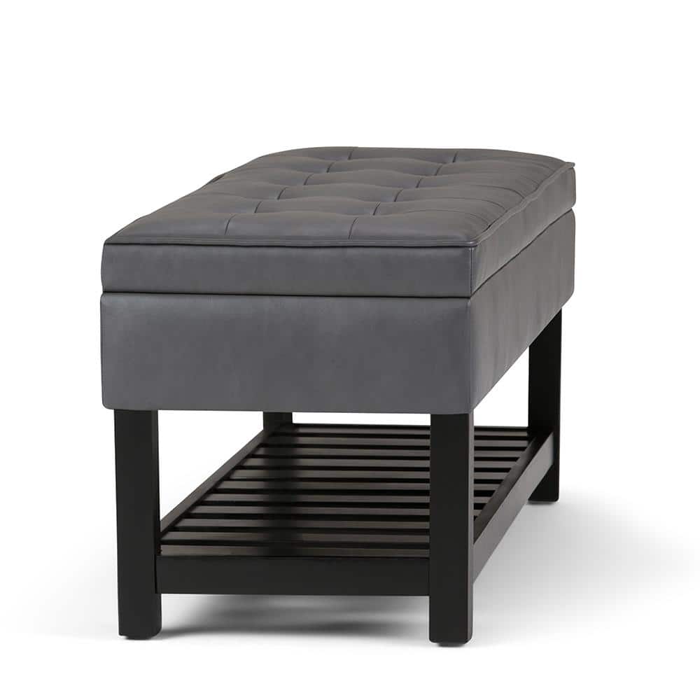 Stone Grey Tufted Faux Leather Storage Bench with Open Bottom