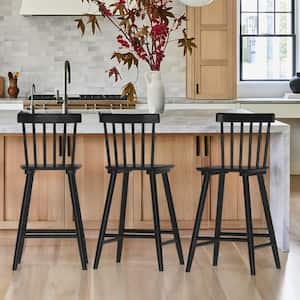24 in. Black Wood Counter Stools Bar Stools with Slat Back (Set of 3)