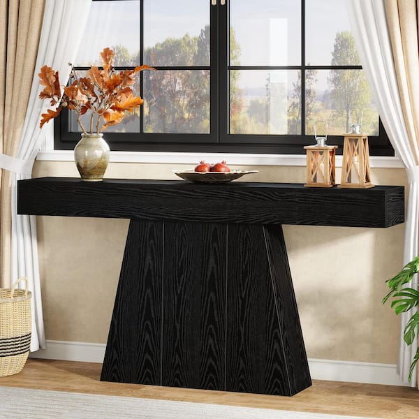 BYBLIGHT Turrella 63 in. Black Rectangle Wood Console Table with ...