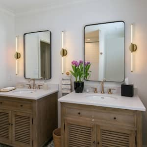 28.3 in. 2-Light Modern Gold Linear Dimmable Integrated LED Bathroom Vanity Wall Sconce