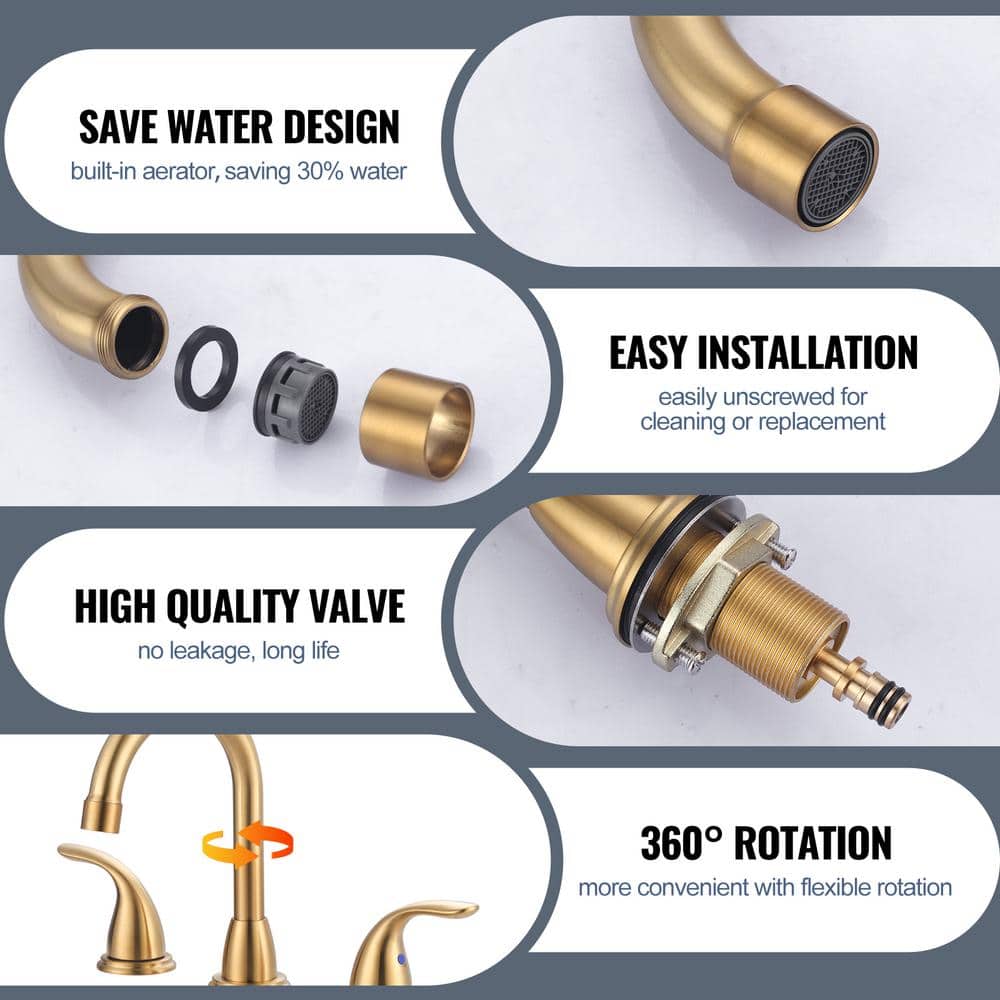 8 Inch Brushed Gold Double Handle Widespread Bathroom Faucet