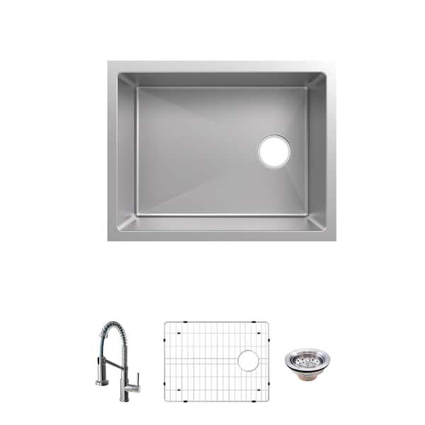 Glacier Bay Tight Radius 23 in. Undermount Single Bowl 18 Gauge Stainless Steel Kitchen Sink with Spring Neck Faucet