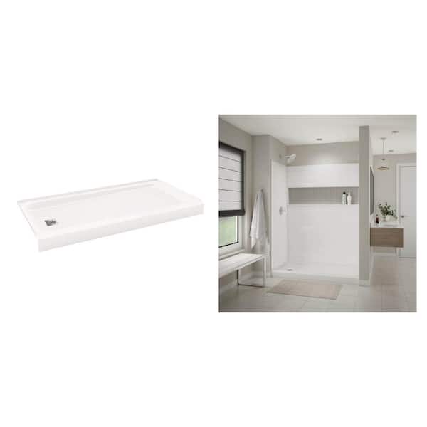 Aloha ShowerCast 60 in. L x 32 in. W Left Shower Pan Base and NexTile 60 in. W x 32 in. L x 74 in. H Shower Wall Kit