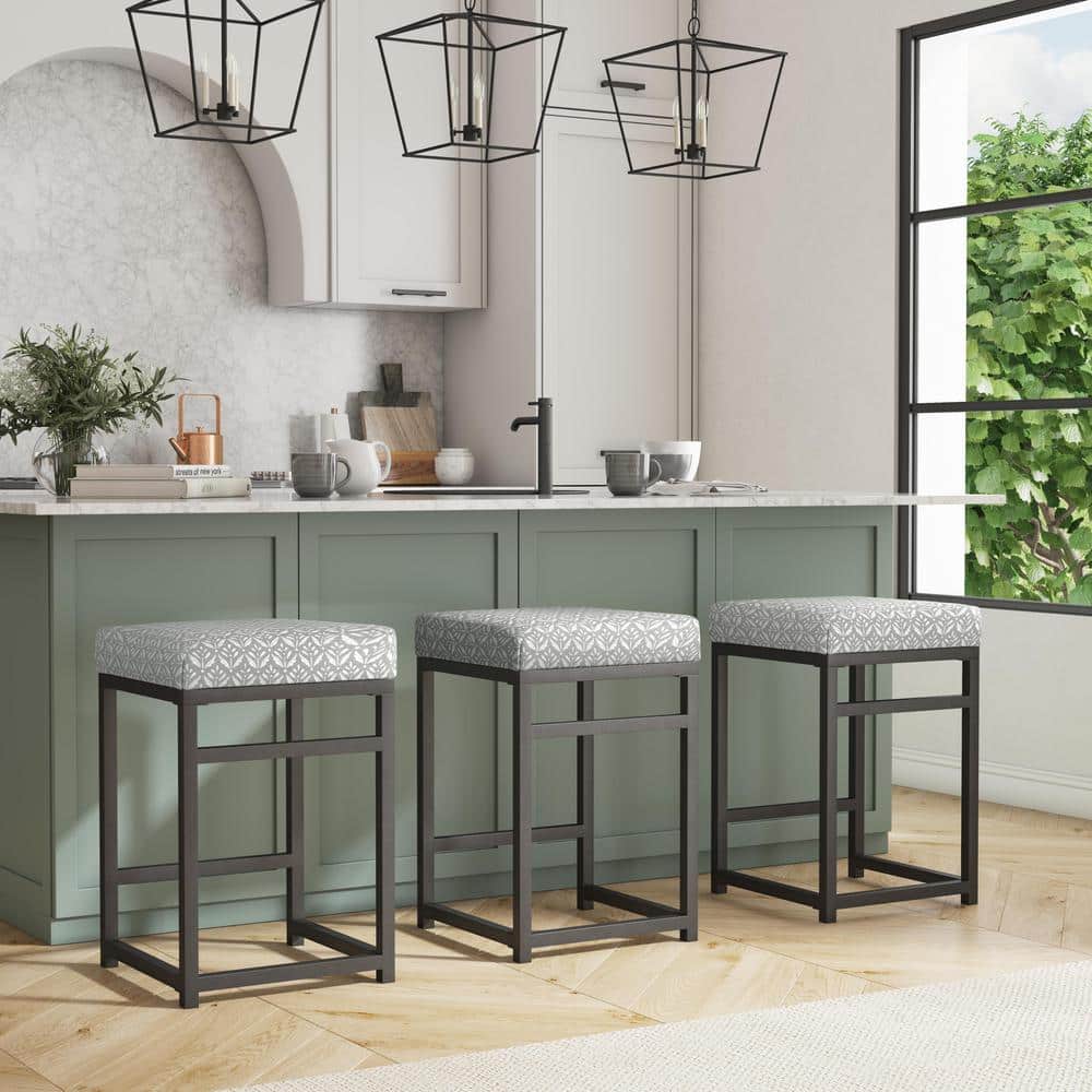 24-Inch Backless Light Gray Print Metal Counter Stool