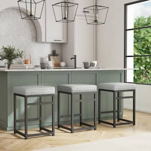 Open Back 24 in. Light Gray and White Floral Print Backless Metal Bar Stool Counter Stool with Polyester Seat 1-Stool