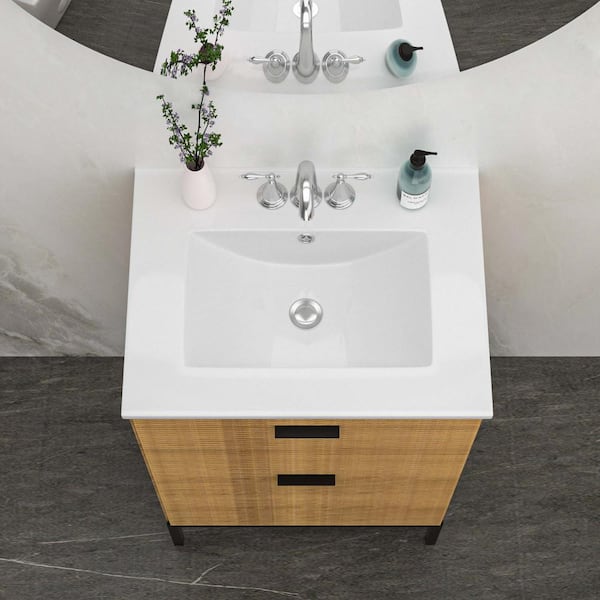 Boosicavelly 24 in. Rectangular Bathroom Sink in White Ceramic with 3 Faucet Hole and Overflow