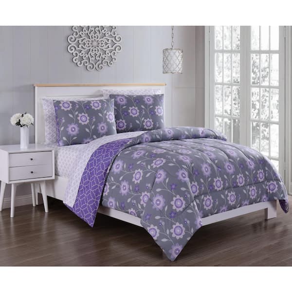 Unbranded Britt 5-Piece Purple/Grey Twin Bed in a Bag Set