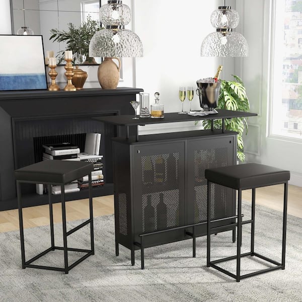 Costway 30 in. Black Backless Metal Bar Stool Counter Stool with Faux