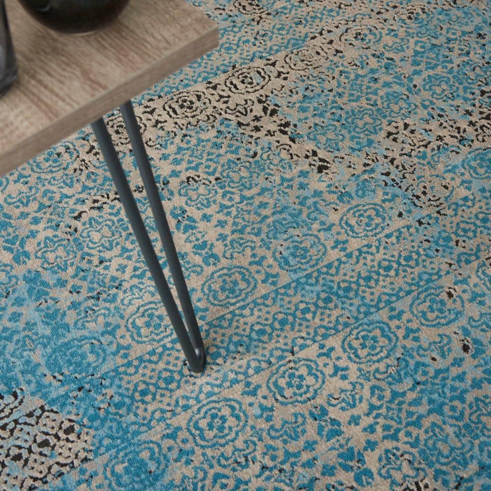 Blue 5' x 7' Stain-Resistant Synthetic Rectangular Area Rug