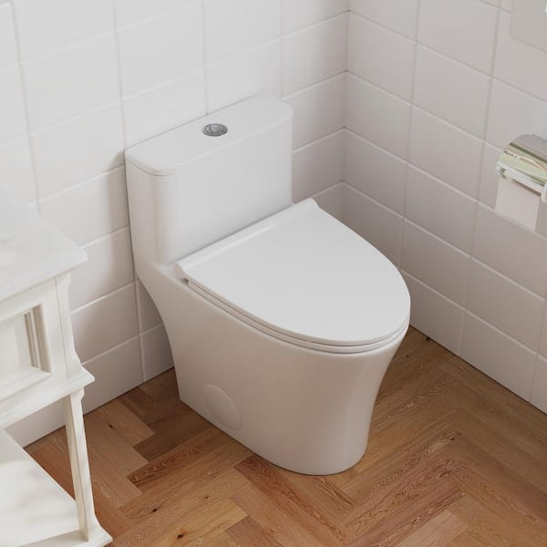 Symmetry 10 in. Rough In Size 1-Piece 1.28 GPF Single Flush Elongated Toilet in White, Soft Closed Seat Included
