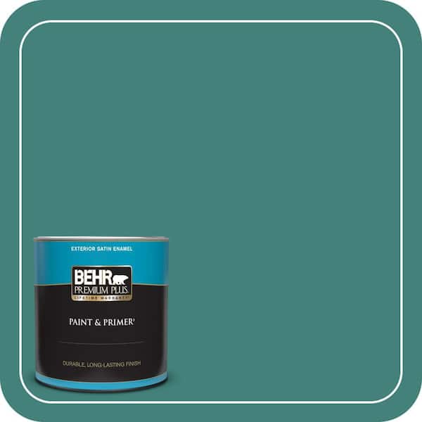 BEHR PREMIUM PLUS 1 qt. #M450-6 Bubble Turquoise Satin Enamel Exterior Paint & Primer