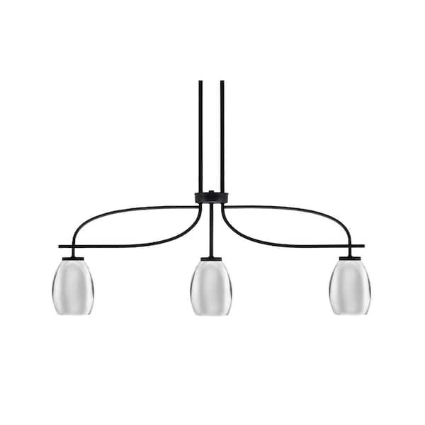 Unbranded Olympia 3-Light Matte Black Billiard Light with 5 in. Silver Textured Glass Shades, no blulbs included
