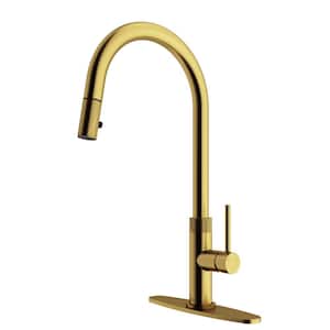 Bristol Pull-Down Sprayer Kitchen Faucet Set with Deck Plate in Matte Brushed Gold