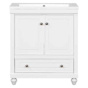 BY14 30 in. W x 18 in. D x 35 in. H Single Sink Freestanding Bath Vanity in White with White Solid Surfer Top