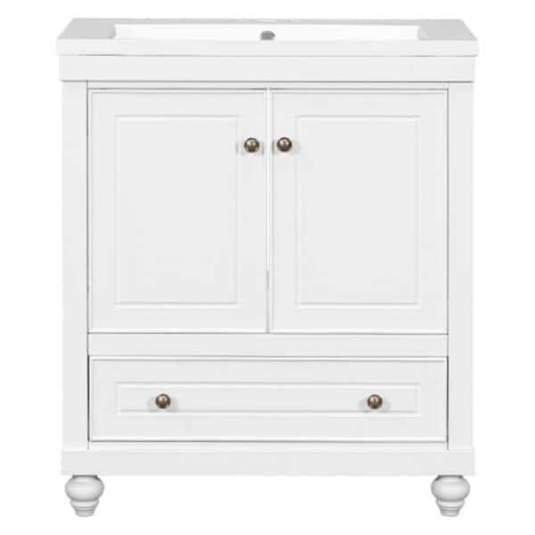 Sanlan BY14 30 in. W x 18 in. D x 35 in. H Single Sink Freestanding Bath Vanity in White with White Solid Surfer Top