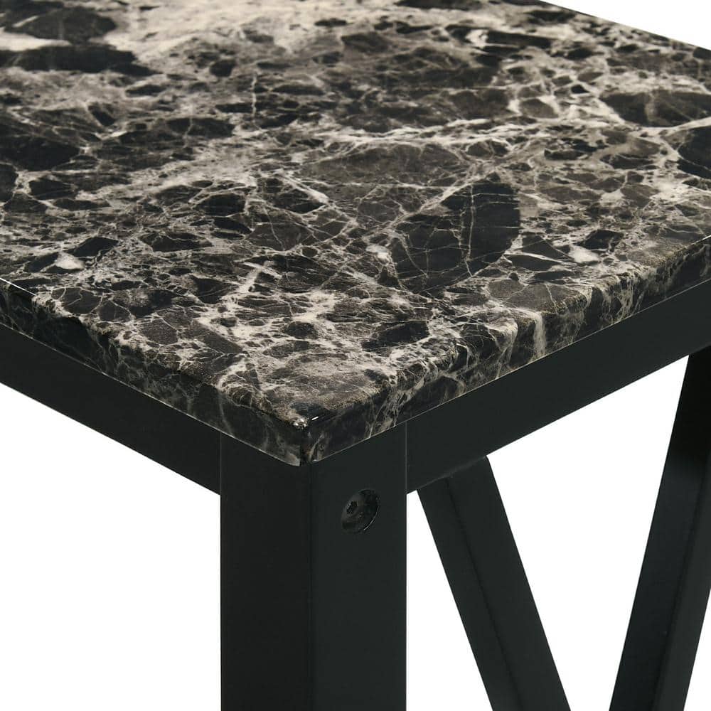 Eden Black Faux Marble and Wood Rectangular End Table